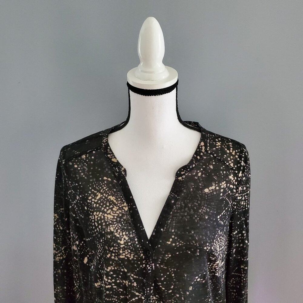H&M Long Button Down Long Sleeve Black Sheer Shirt Size M - Picture 4 of 11
